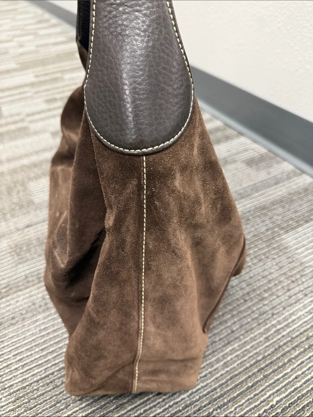 Vintage Dooney & Bourke Brown Suede Slouchy Hobo with Brass Clip-EUC